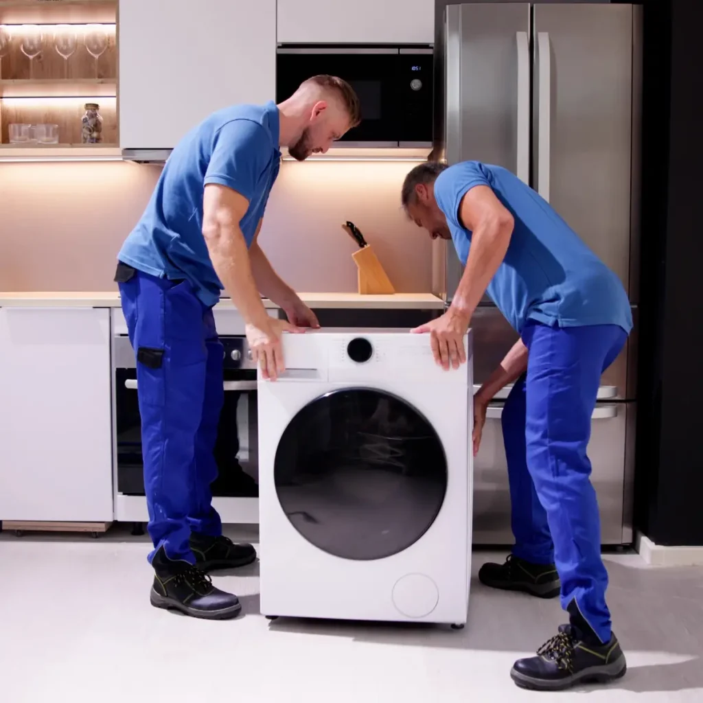 technician handling large appliance delivery in New York